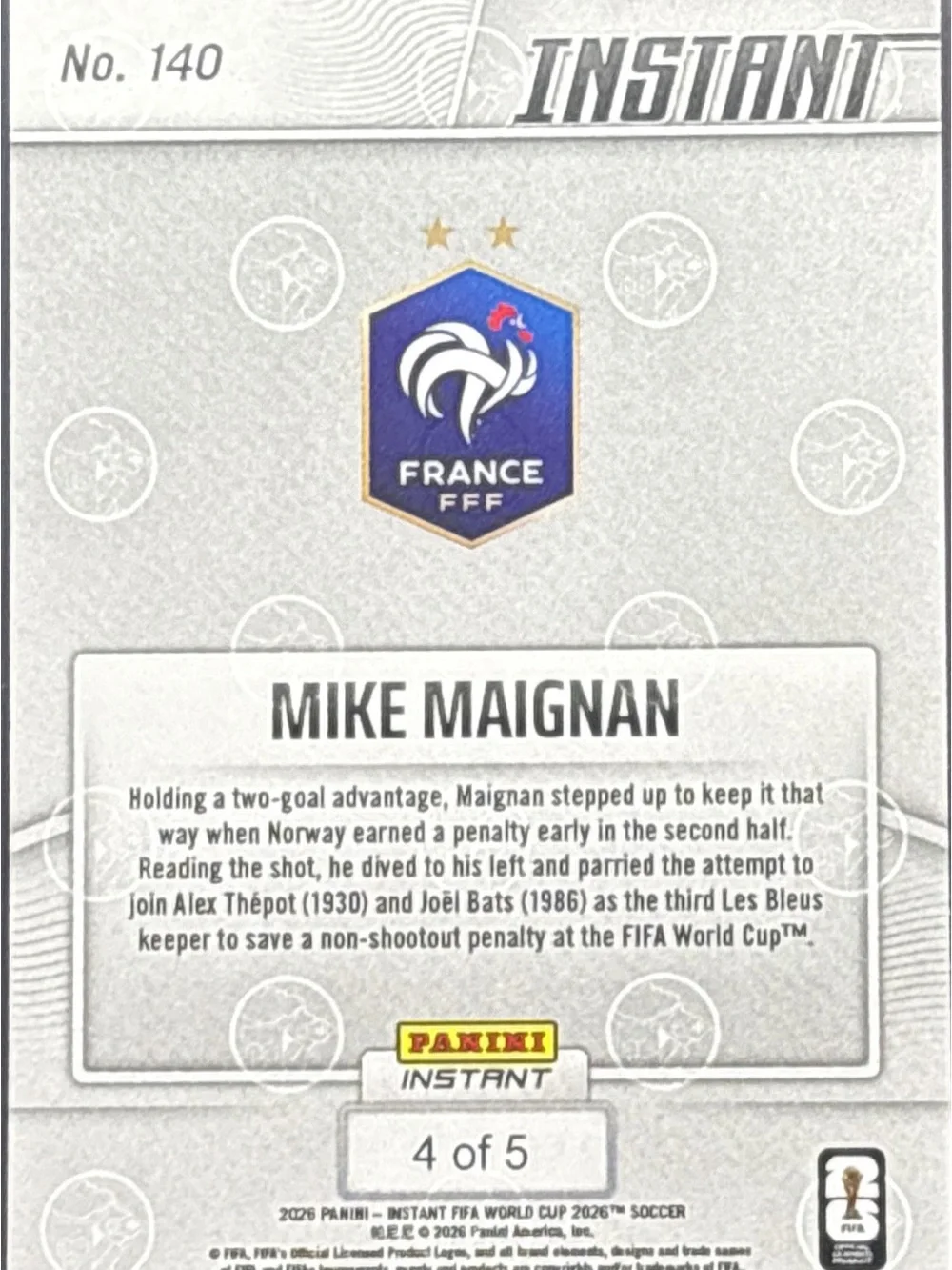 Panini Instant Mike Maignan France Soccer Card - LE 4/5